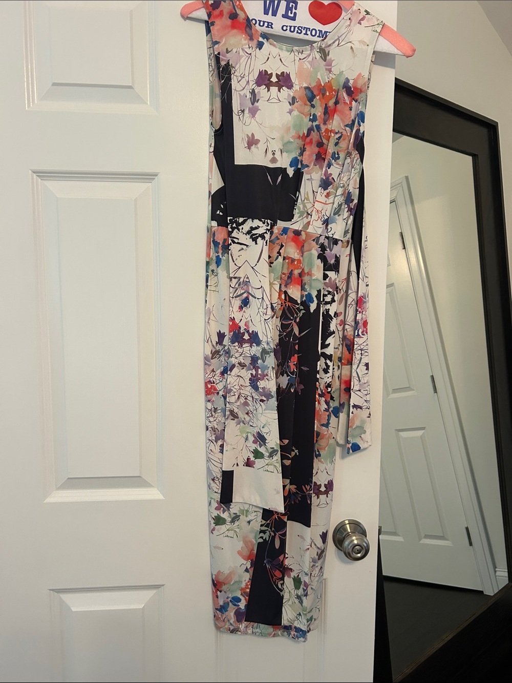ASOS Black & White Floral Patchwork Midi Dress with Multicolor Accents